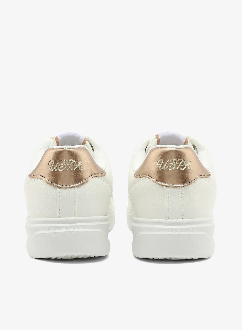يو اس بولو اسن أحذية رياضية نسائية بيضاء بالكامل قصيرة بتصميم كلاسيكي بسيط وأحذية كاجوال مريحة للاستخدام اليومي - Image 4