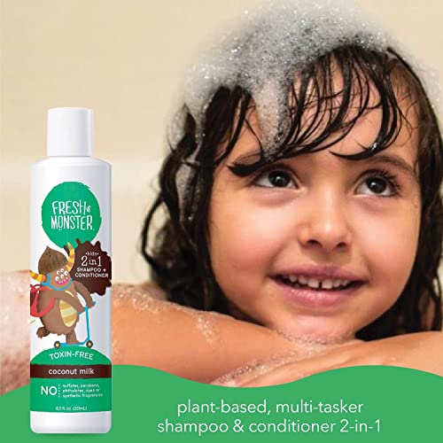Fresh Monster 2-in-1 Kids Shampoo & Conditioner, Toxin-Free, Hypoallergenic, Tear-free Shampoo & Conditioner for Kids, Coconut (2 Pack, 8.5oz/each) - Image 3
