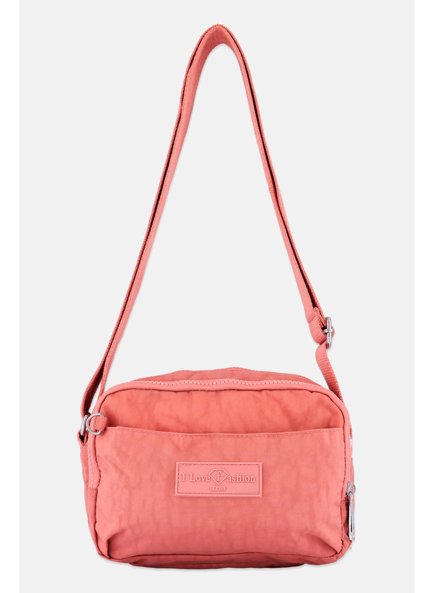 I Love Fashion Women Brand Logo Cross Body Bag 18 H x 21 L x 10 W, Peach  - Image 1