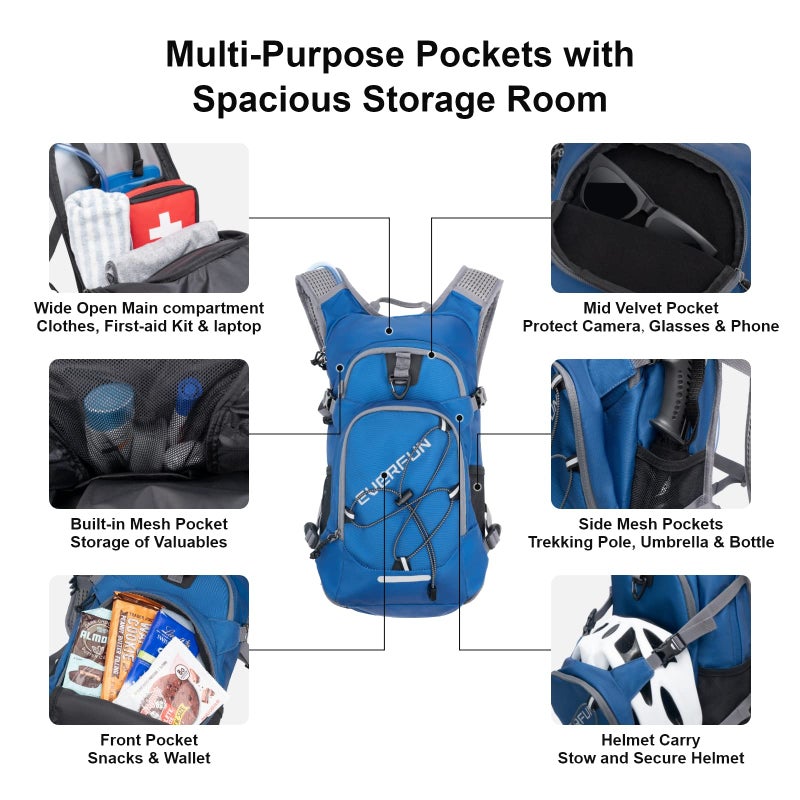 Everfun حقيبة ظهر إيفرفون للتروية 18 لتر مع كيس ماء 2 لتر وغطاء مطري، حقيبة ماء للتنزه للرجال والنساء، حقيبة تروية معزولة وخفيفة الوزن ليوم كامل للتنزه، ركوب الدراجات، الجري، والمهرجانات - Image 2