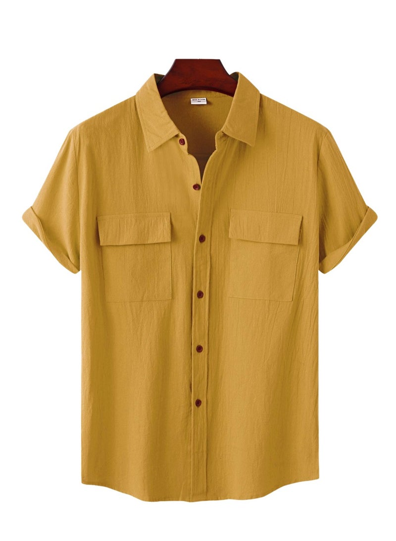 Summer new men's short-sleeved shirts men's casual shirts solid color half-sleeved tops  - Image 1