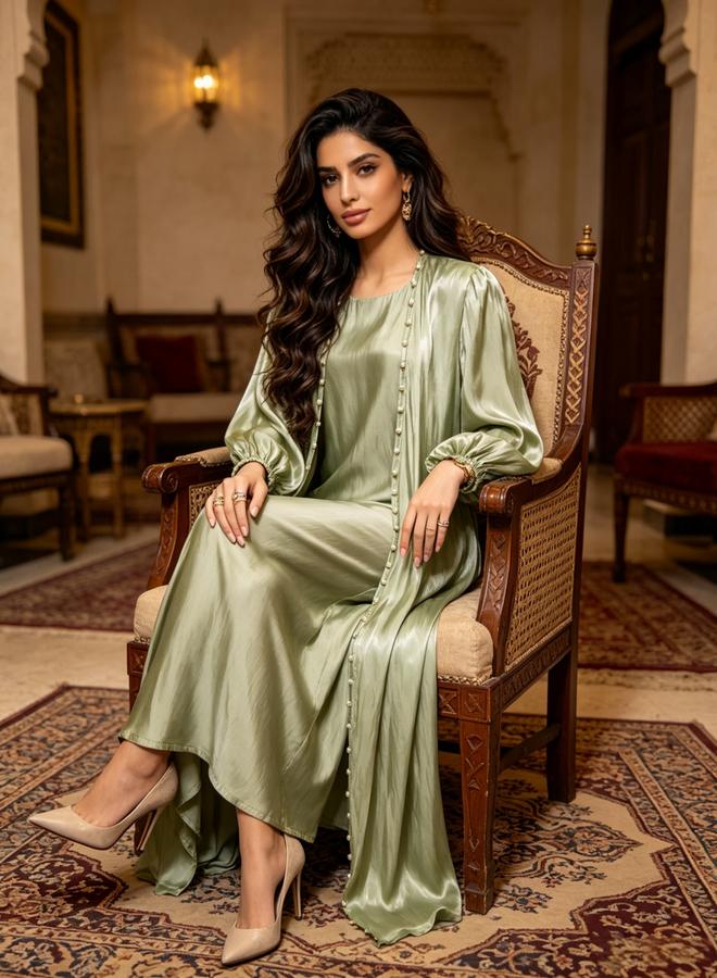 Take Two Embellished Green Abaya - Image 4