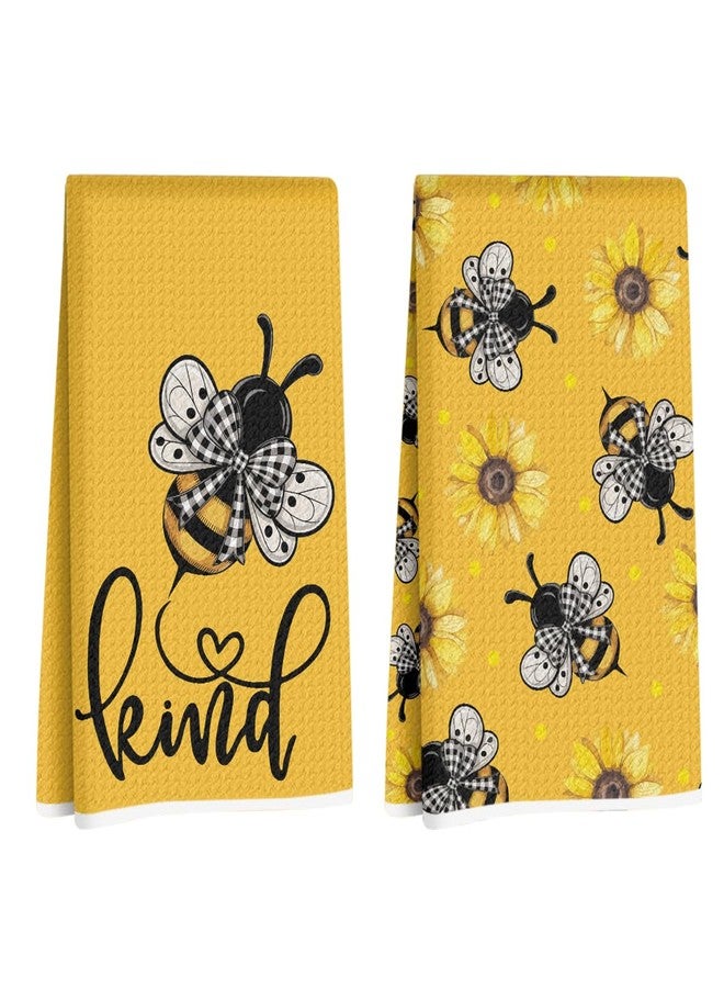 CFGBFDGH 2Pcs Cute Bee Kitchen Towels, Bee Sunflower Seamless Pattern Hand Towels for Kitchen Home Farmhouse Decor, Absorbent Microfiber Dish Cloth Tea Towel, Housewarming Gifts for Women Mom Grandma - Image 1