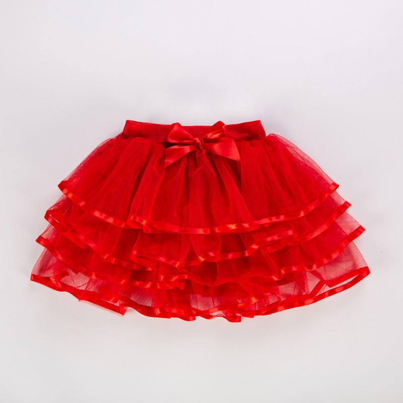 Girls Versatile Tulle Skirt Korean Style Seasonal 2191 Red  - Image 1