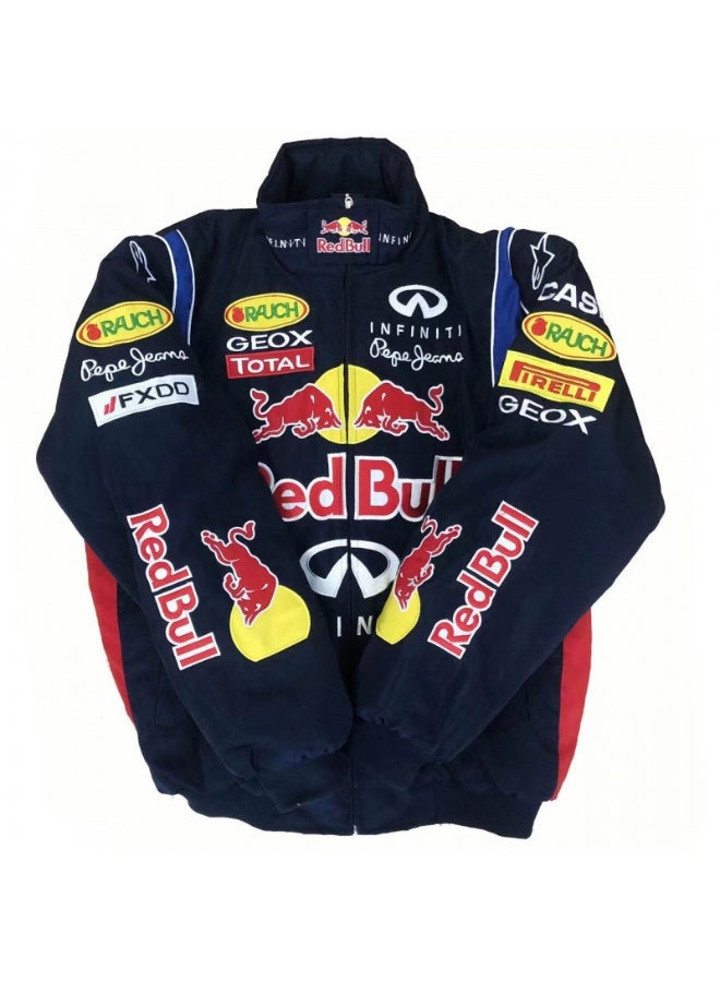 Red Bull F1 Racing Jacket - Shell/UPS Sponsor Badges, Color Block, Embroidered Logo, Full-Zip Design, Unisex Motorsport Streetwear Coat - Image 1