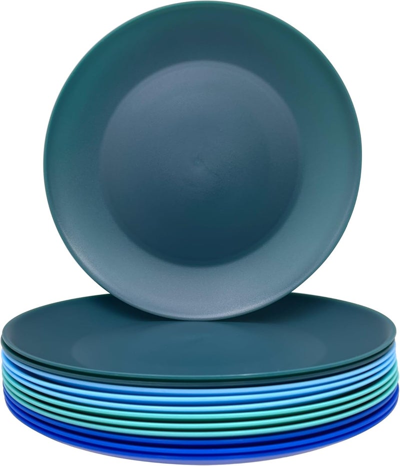 AOYITE Plastic Plates Reusable 10 inch Unbreakable Dinner Plates set of 12 BPA Free Microwave  Dishwasher Safe Party Plate for Any Occasion BBQ Travel Events Coastal - Image 1