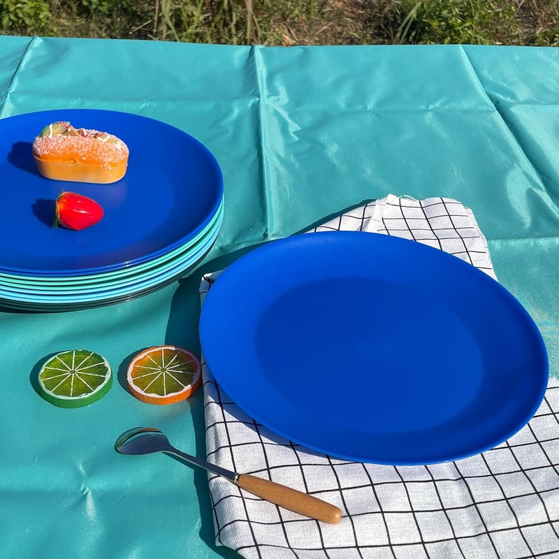 AOYITE Plastic Plates Reusable 10 inch Unbreakable Dinner Plates set of 12 BPA Free Microwave  Dishwasher Safe Party Plate for Any Occasion BBQ Travel Events Coastal - Image 3
