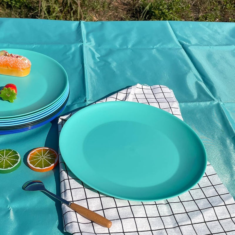AOYITE Plastic Plates Reusable 10 inch Unbreakable Dinner Plates set of 12 BPA Free Microwave  Dishwasher Safe Party Plate for Any Occasion BBQ Travel Events Coastal - Image 2