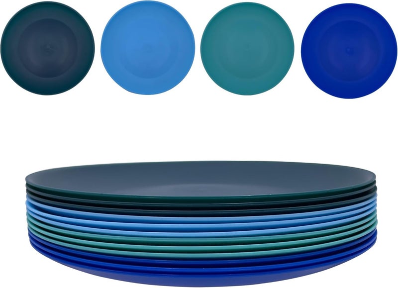 AOYITE Plastic Plates Reusable 10 inch Unbreakable Dinner Plates set of 12 BPA Free Microwave  Dishwasher Safe Party Plate for Any Occasion BBQ Travel Events Coastal - Image 5