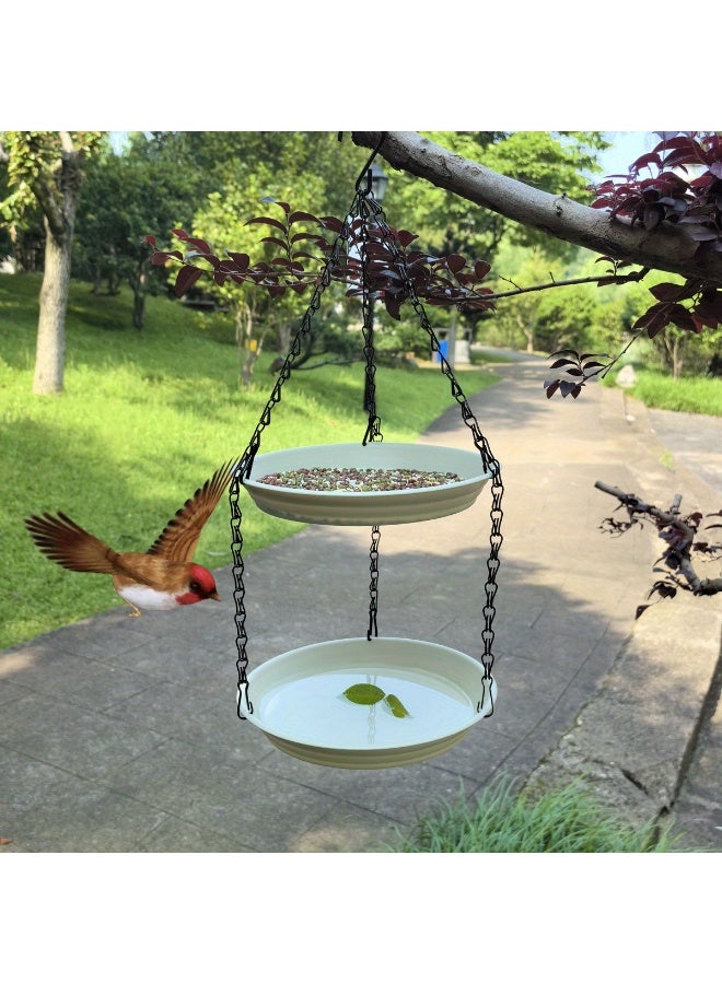 Double-layer basin-type three-chain bird feeder, double-layer hanging tree bird feeder, multi-colored rainbow bird bathing basin hanging bird feeder, new outdoor balcony garden bird feeder/waterer, garden courtyard decoration dual-purpose bird bathing basin, garden cottage