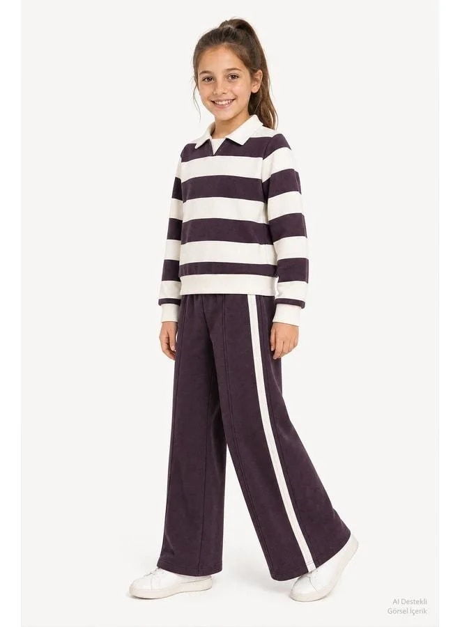Perendi Girl's Striped Sweatshirt and Wide Leg Jogger Set