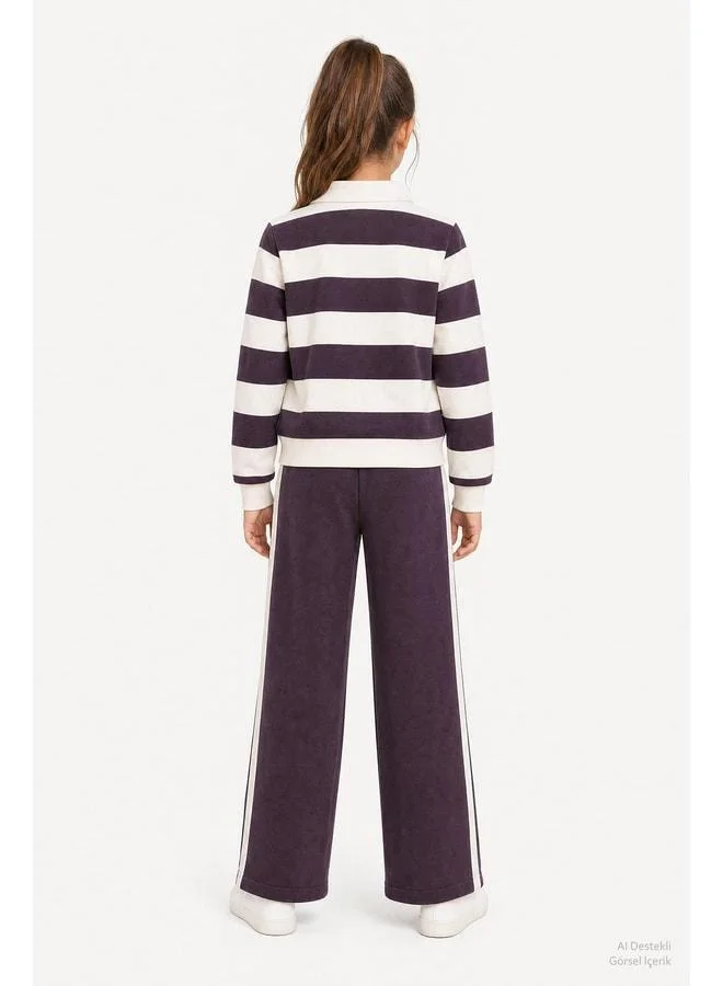 Perendi Girl's Striped Sweatshirt and Wide Leg Jogger Set