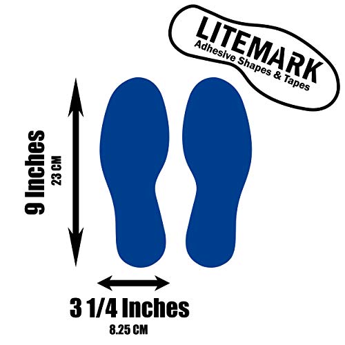 LiteMark Floor Vinyl Decals Footprint Stickers – line up Stickers for Classroom Floor, Offices, Dance, Events – Durable Gloss Finish Spot Markers, Blue, 9 Inch, Pack of 12 Pcs (6 Pairs) - Image 2