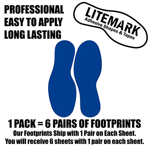 LiteMark Floor Vinyl Decals Footprint Stickers – line up Stickers for Classroom Floor, Offices, Dance, Events – Durable Gloss Finish Spot Markers, Blue, 9 Inch, Pack of 12 Pcs (6 Pairs) - Image 3