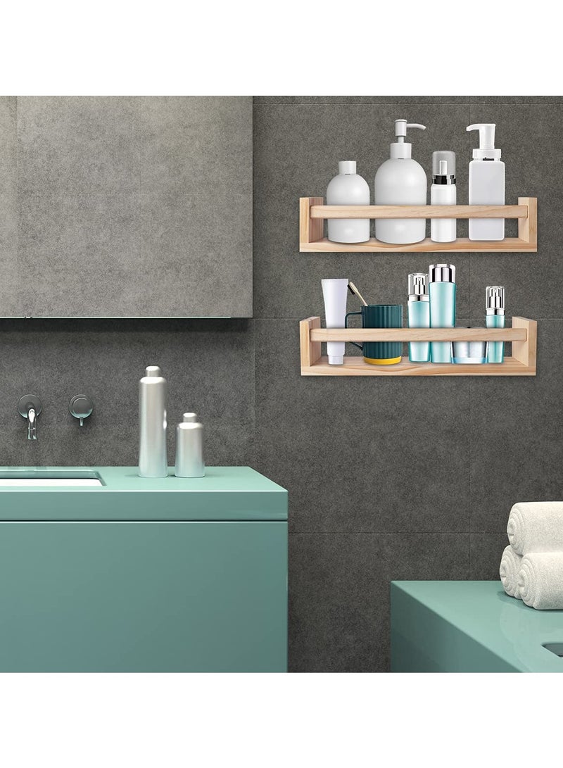 2Pcs Floating Wall Shelves, Naturel Wood Floating Wall Bookshelf Nursery Bookshelves for Bathroom Decor Kitchen Spice Rack Bookshelf Organizer - Image 4