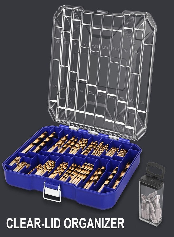 HURRICANE 276 Piece Titanium Twist Drill Bit Set with Bonus S2 Bits, 135° Tip High Speed Steel, Size 1/16" to 1/2", 20 Piece S2 Bits, Clear Lid Organization - Image 3