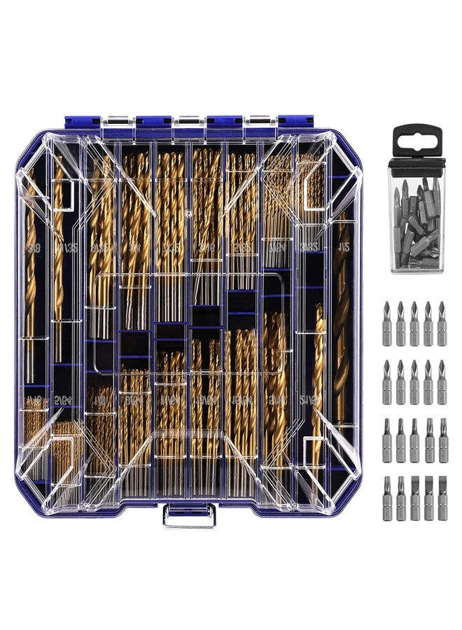 HURRICANE 276 Piece Titanium Twist Drill Bit Set with Bonus S2 Bits, 135° Tip High Speed Steel, Size 1/16" to 1/2", 20 Piece S2 Bits, Clear Lid Organization - Image 1