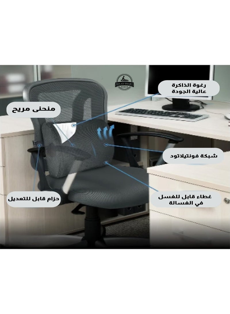 ريلاكس سمارت وسادة دعم أسفل الظهر - دعم مريح للظهر من إسفنج الذاكرة لتخفيف الألم وتصحيح الوضعية والراحة - وسادة ظهر تقويمية لكرسي المكتب ومقعد السيارة والاستخدام المنزلي - Image 5