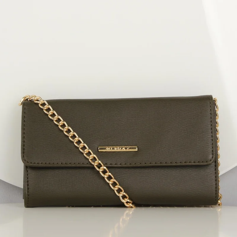 ماي فاليس Women's Leather Crossbody Mini Bag Wallet and Card Holder Compartment Phone Bag 1622 Khaki