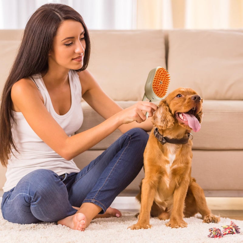 Off White Rechargeable Pet Grooming Brush With Massage For Cats And Dogs - Image 3