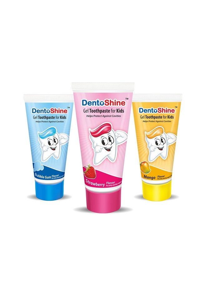 DentoShine Gel Cavity Protection Toothpaste For Kids|Pack Of 3 Flavors (Strawberry, Mango & Bubblegum, 80G Each) - Image 1