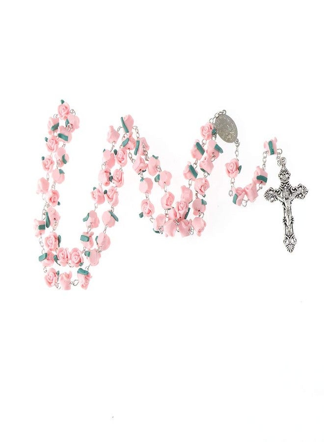 YWLI Rosary Beads Catholic - 6 Color, Confirmation Gifts for Teenage Girl, Polymer Clay Rose Necklace Jewelry, Silver Alloy Cross Necklace for Women, Gifts for Women, Small, Metal - Image 4