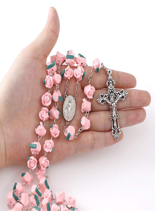 YWLI Rosary Beads Catholic - 6 Color, Confirmation Gifts for Teenage Girl, Polymer Clay Rose Necklace Jewelry, Silver Alloy Cross Necklace for Women, Gifts for Women, Small, Metal - Image 2