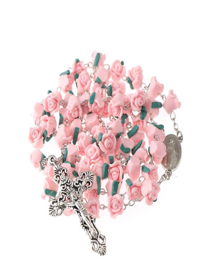 YWLI Rosary Beads Catholic - 6 Color, Confirmation Gifts for Teenage Girl, Polymer Clay Rose Necklace Jewelry, Silver Alloy Cross Necklace for Women, Gifts for Women, Small, Metal - Image 3