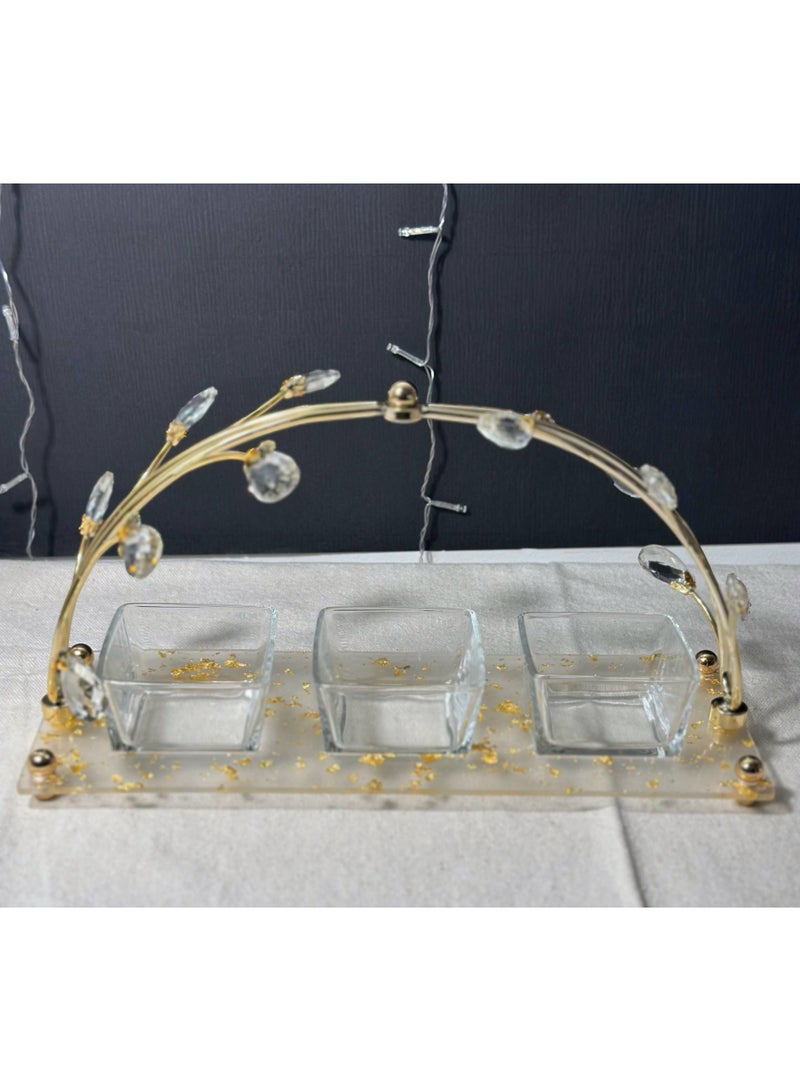 NAMA Three-piece glass bowl holder Acrylic marble base With a metal crystal stand for Ramadan