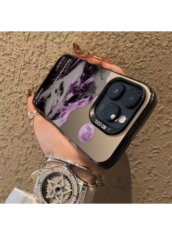 حافظة ماونتن آند مون آيفون 16 برو - تصميم منظر طبيعي ليلي بسيط ، مقاوم للصدمات ، مضاد للخدش ، غطاء خلفي TPU مضاد لبصمات الأصابع - Image 3