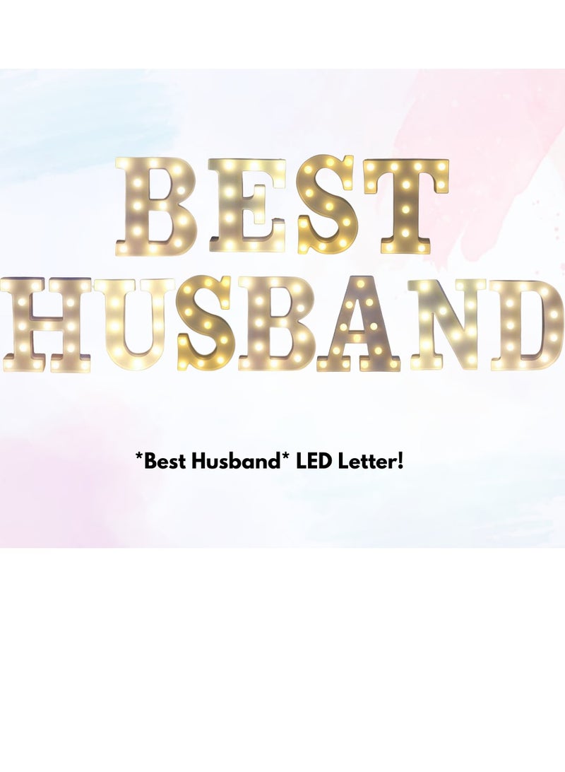 Vitacelli Alphabet LED Letter Lights Light Up Plastic Letters Standing Hanging BEST HUSBAND ( 8.54in x 7.2in x 1.7inches )