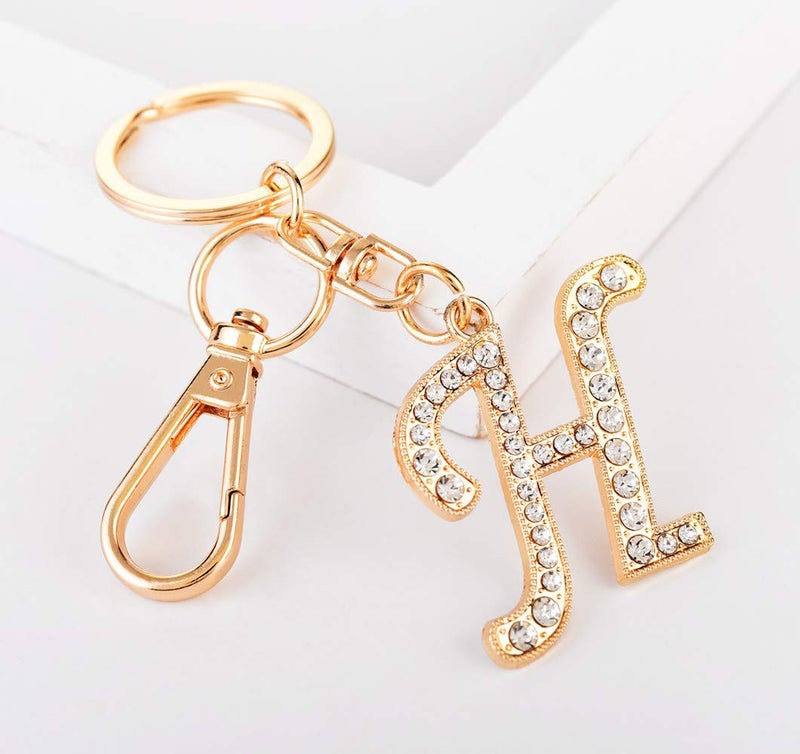 AlphaAcc Keychain for Women Purse Charms for Handbags Crystal Alphabet Initial Letter Pendant with Key Ring,Letter H - Image 2