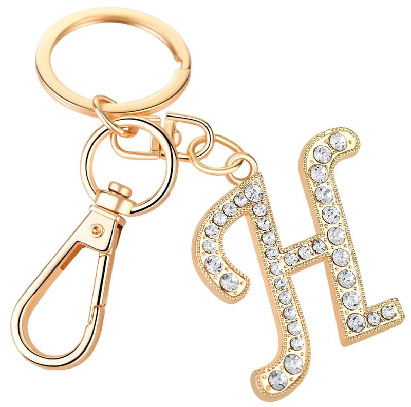 AlphaAcc Keychain for Women Purse Charms for Handbags Crystal Alphabet Initial Letter Pendant with Key Ring,Letter H - Image 1