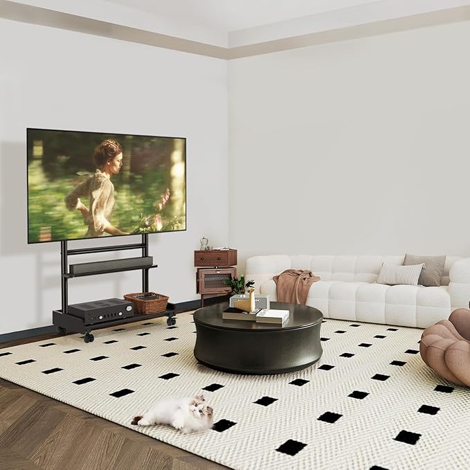 Rfiver Heavy Duty TV Stand with Wheels for Most 40-86 Inch TVs up to 150lbs, Height Adjustable Mobile TV Stand with Shelf, Floor TV Stand for Living Room, TV Cart Max VESA 600x400mm, Black | MT7001 - Image 2