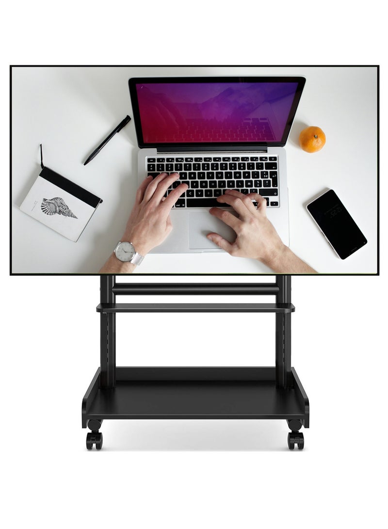 Rfiver Heavy Duty TV Stand with Wheels for Most 40-86 Inch TVs up to 150lbs, Height Adjustable Mobile TV Stand with Shelf, Floor TV Stand for Living Room, TV Cart Max VESA 600x400mm, Black | MT7001 - Image 1