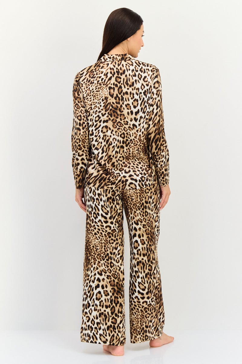 bebe Women 2 Pieces Animal Print Long Sleeves Nightwear Set, Multicolor - Image 2