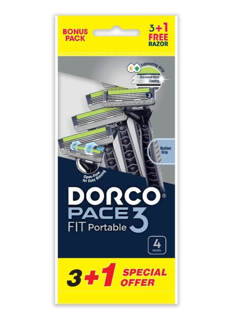 DORCO PACE 3 FIT Disposable Razors for Men 3+1 – Smooth Shave with Triple Blades