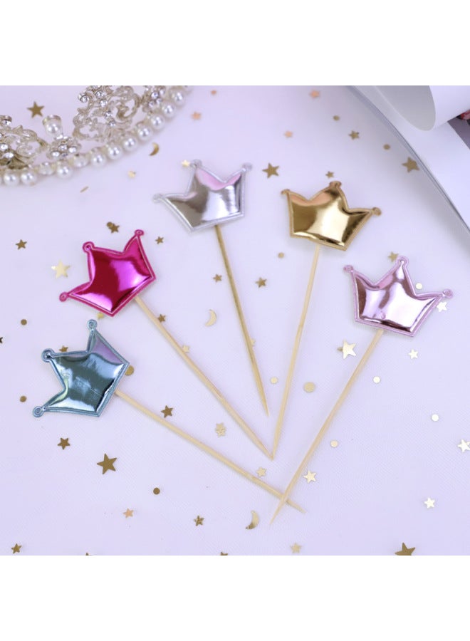 Birthday Cake Decorative Pentagram Plug-in Crown Love PU Plug-in Dress Up Dessert Baking-Color:Five Color Mix-Specifications:PU Crown 5 Pack - Image 1