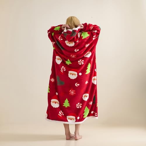 TSUTOMI Wearable Blanket Hoodie, Oversized Sherpa Wearable Hooded Blanket,Warm Cozy Sherpa Hoodie Gifts for Women Girls Adult -Christmas themed patterns - Image 3