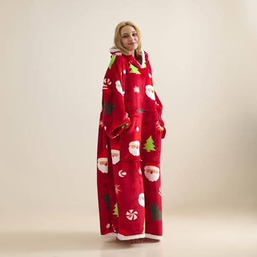 TSUTOMI Wearable Blanket Hoodie, Oversized Sherpa Wearable Hooded Blanket,Warm Cozy Sherpa Hoodie Gifts for Women Girls Adult -Christmas themed patterns - Image 4