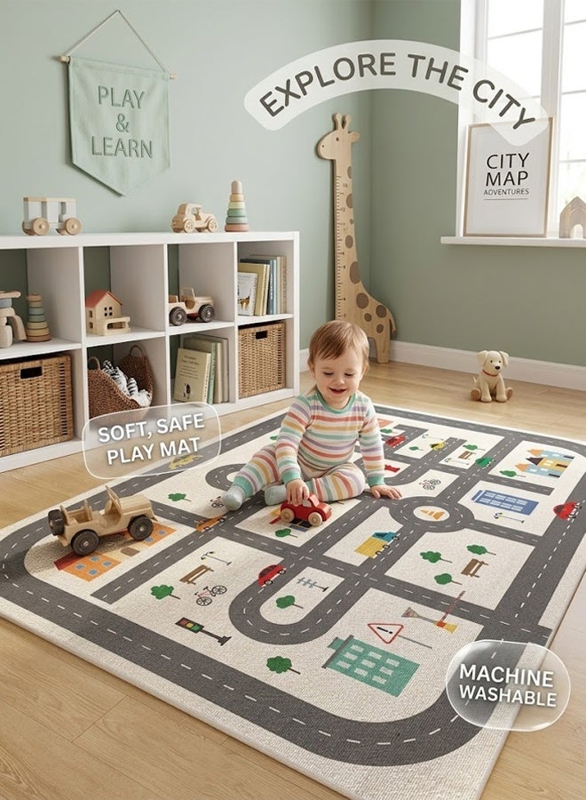 Kids Rug Educational Play Rug,Kids Carpet Playmat Rug,Educational Play Rug Traffic Road Kids Play Car Mat Large Learning Play Game Area Rug Kids Carpet for Playroom Living Room Nursery Room Decor - Image 1