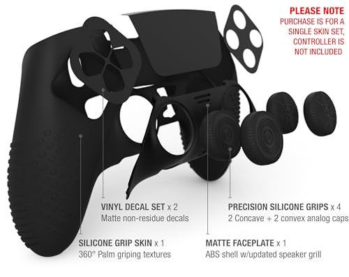 Foamy Lizard Eclipse PS5 Edge Controller Skin Combo Set | Dock Compatible, Protector Decals, Anti-Slip Soft Gel Silicone Cover, Faceplate Shell & Thumb Grips for PlayStation 5 DualSense Edge (Black) - Image 3