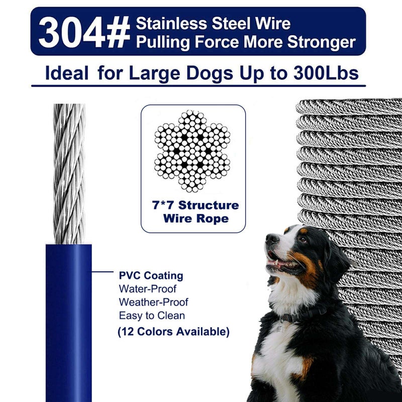 WATFOON Tie Out Cable for Dogs Up to 300lbs,25ft Extra Strong 1000lbs Break Strength Tie-Out Tether Trolley Training Lead,Dog Run Cable for Yard Garden Park Camping Outside (Blue, 300lbs 25ft) - Image 2