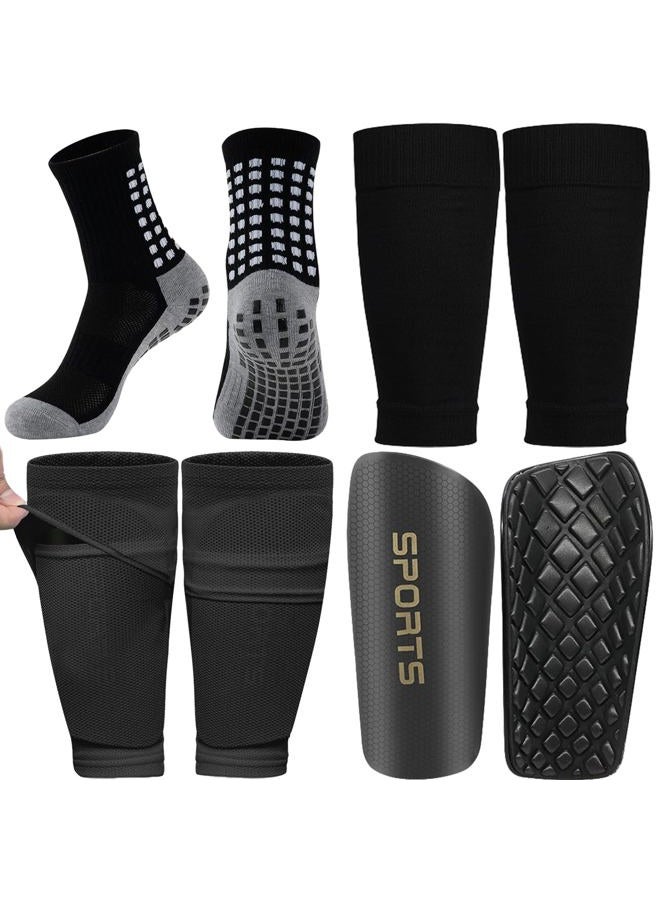 KMOLY Men's Grip Soccer Socks， Shin Guards，2 Pair Shin Sleeves, 1 Pair Sleeves with Optimized lnsert Pocket Soccer Football Equipment Set for Men Women - Image 1
