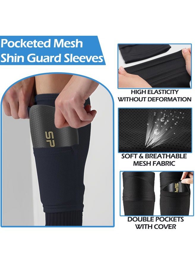 KMOLY Men's Grip Soccer Socks， Shin Guards，2 Pair Shin Sleeves, 1 Pair Sleeves with Optimized lnsert Pocket Soccer Football Equipment Set for Men Women - Image 5