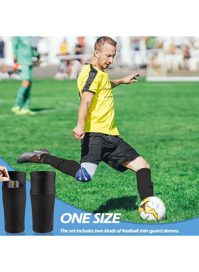 KMOLY Men's Grip Soccer Socks， Shin Guards，2 Pair Shin Sleeves, 1 Pair Sleeves with Optimized lnsert Pocket Soccer Football Equipment Set for Men Women - Image 2