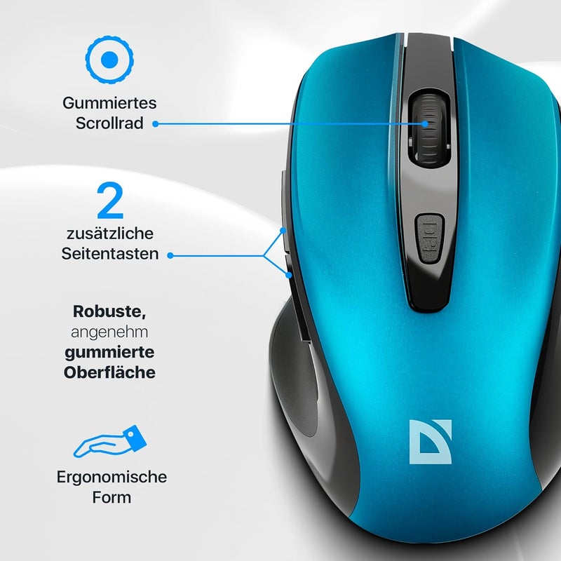 Defender Prime MB-053 Wireless Optical Mouse, Ergonomic Silent Click Office Mouse with PixArt Sensor & 6 Buttons (Turquoise) - Image 5