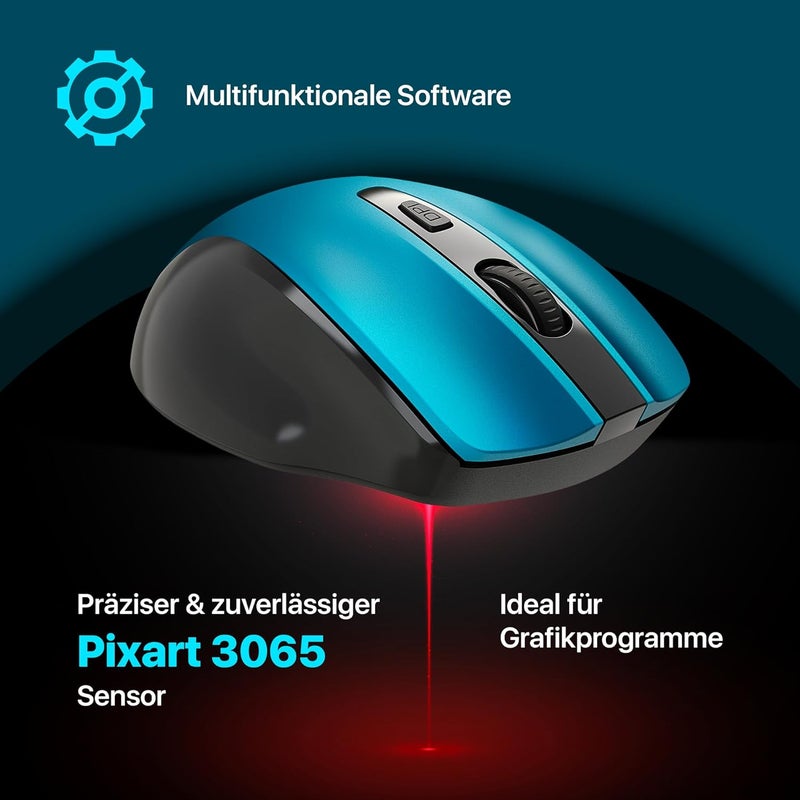Defender Prime MB-053 Wireless Optical Mouse, Ergonomic Silent Click Office Mouse with PixArt Sensor & 6 Buttons (Turquoise) - Image 4