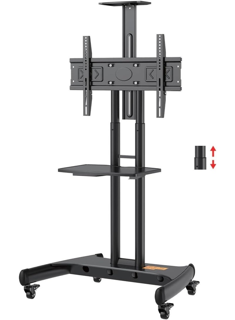 Mobile TV Cart Stand with Adjustable Height – Fits 32 to 70 Inch Flat & Curved Screens, 45.5 kg Load Capacity, Shelf Included - Image 1