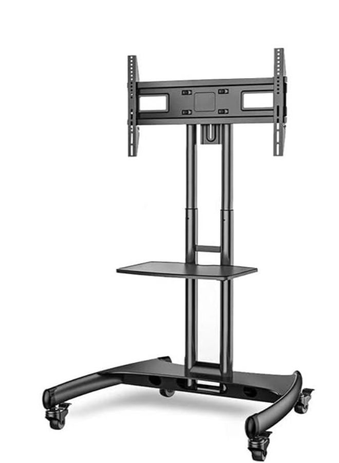 Mobile TV Cart Stand with Adjustable Height – Fits 32 to 70 Inch Flat & Curved Screens, 45.5 kg Load Capacity, Shelf Included - Image 3